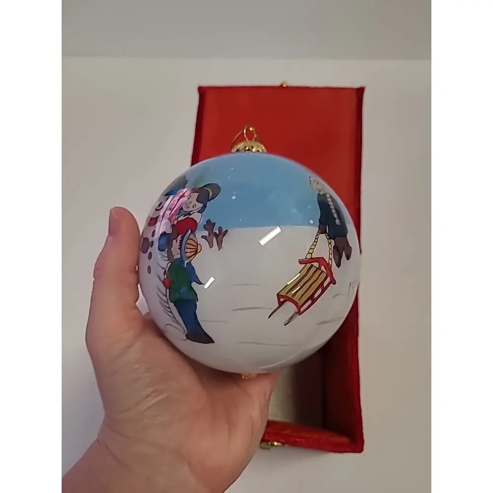 Pier One Li Bien Hand Painted Glass Ornament Snowman with Box 4